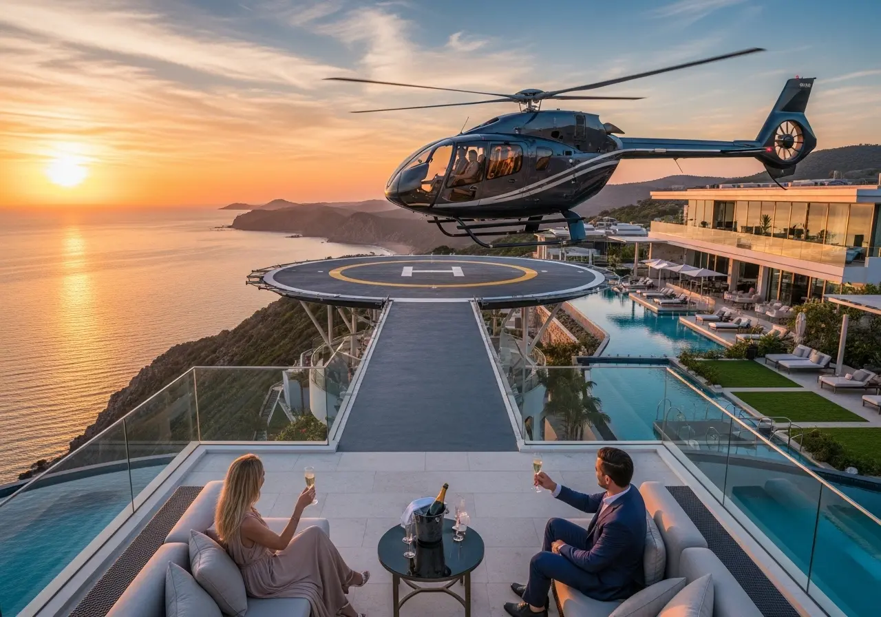 Read more about the article A Gilded Ascent: The World of Helicopter Tour Luxury Stay Packages