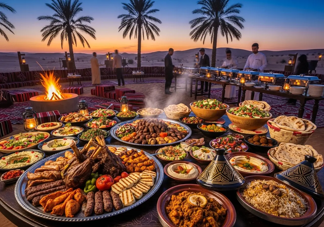 You are currently viewing A Feast Under the Stars: The Ultimate Guide to Foods and BBQ Dinners at Desert Safari Camps