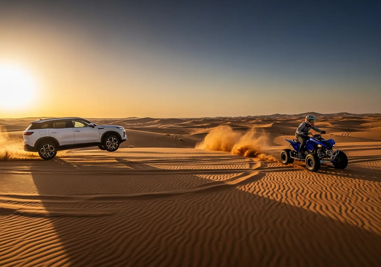 Read more about the article Clash of the Titans: The Great Dubai Dune Bashing vs Quad Biking Debate