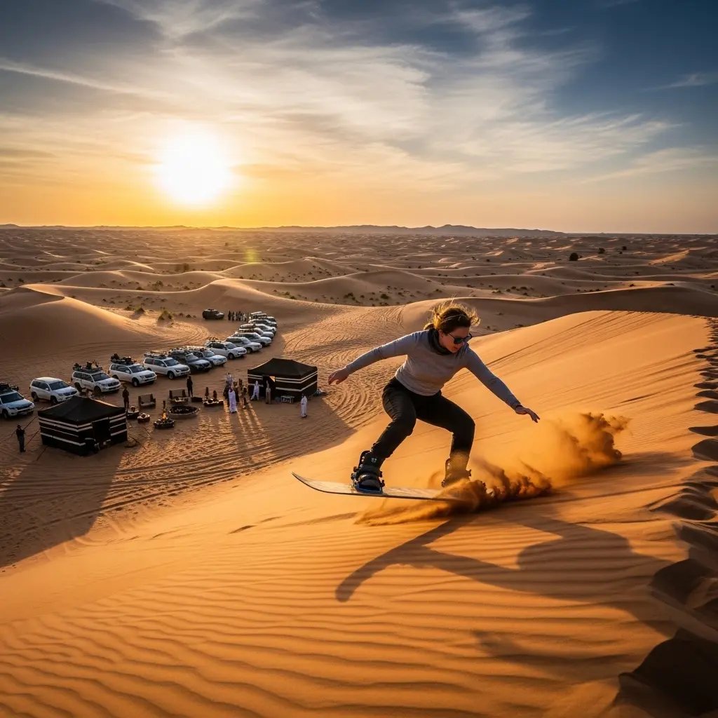 You are currently viewing Sandboarding Dubai Thrills: 10 Sensational Tips for Your First Desert Boarding Session